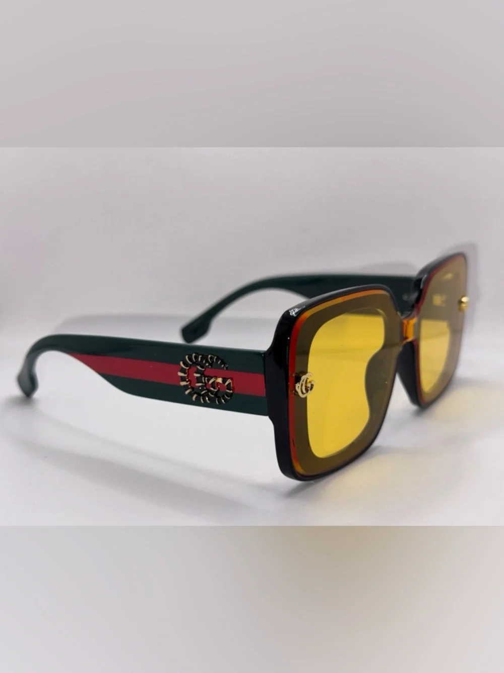 Gucci Women's Square Sunglasses in Brown Frame with Yellow Lenses - Picture 2 of 3